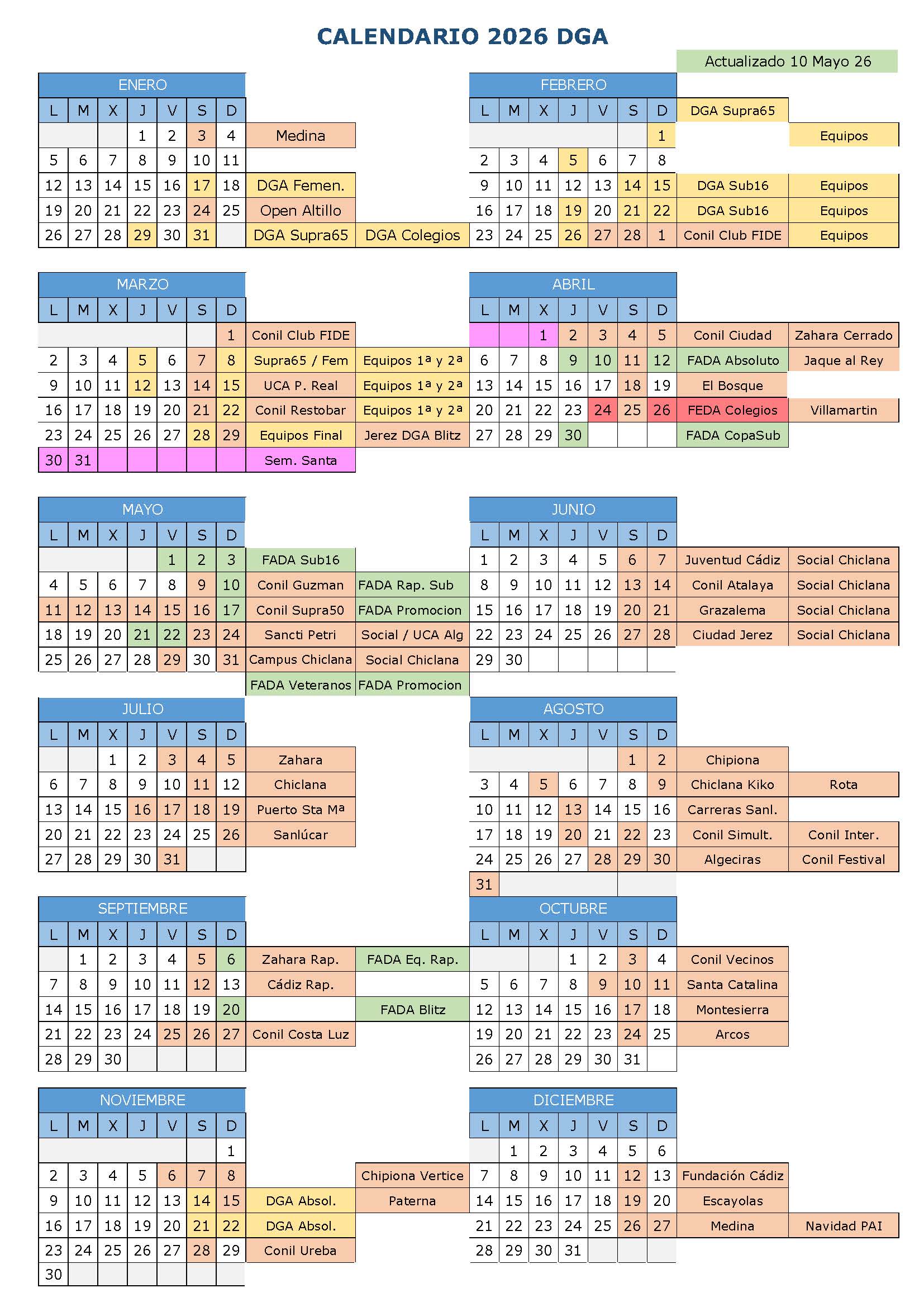 Calendario Oficial aprobado por la DGA en Diciembre de 2025